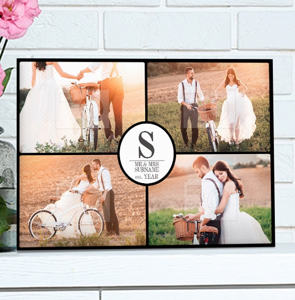 4 Photos Landscape Canvas Print - Black Border & Text 