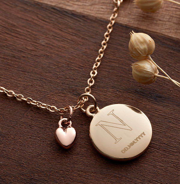 Initial & Date Heart Charm Necklace - Personalised