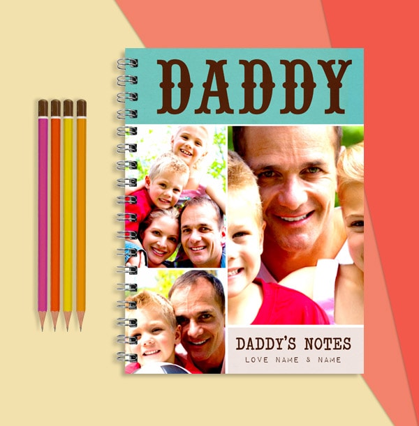 3 Photo Personalised Daddy Notebook, From Kids