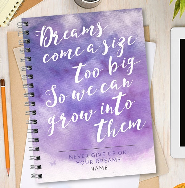 Personalised Quote Notebook, Dreams Come Big