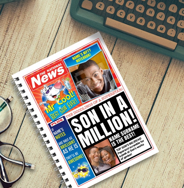Funny Son in a Million Personalised Newspaper Notebook