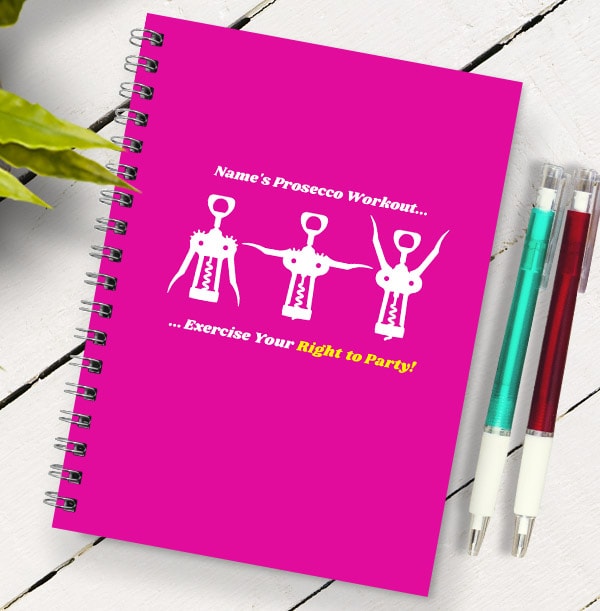 Prosecco Workout Personalised Notebook, Pink