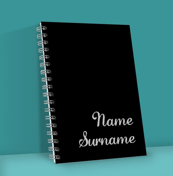Plain Black Personalised Name Notebook
