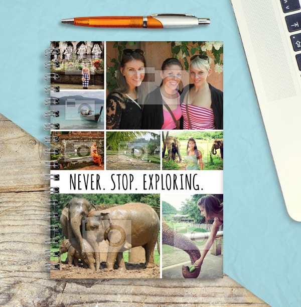 Photo Collage Travel Notebook, Never Stop Exploring