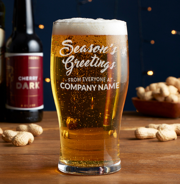 Company Christmas Text Engraved Pint Glass