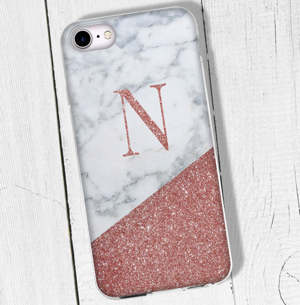 Marble and Glitter Personalised Initial iPhone Case