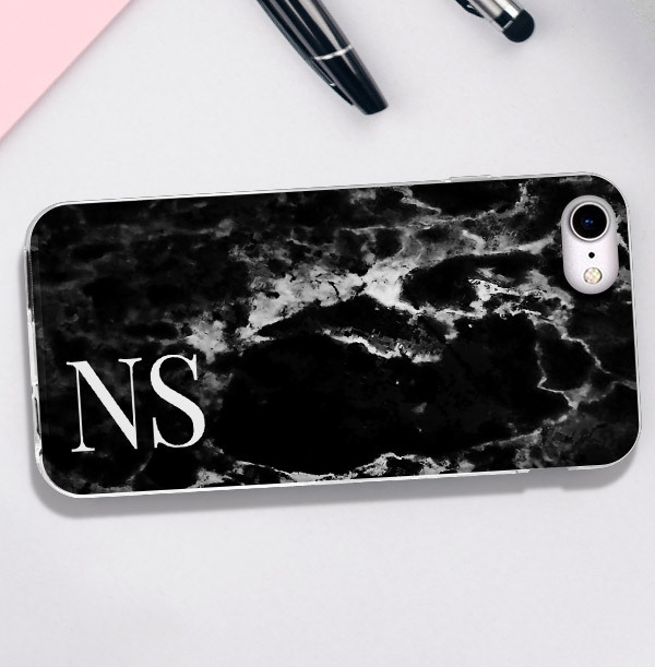 Black Marble and Large Initials iPhone Case