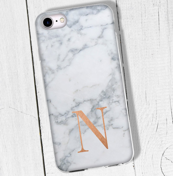 Marble Effect iPhone Case - Copper Initial