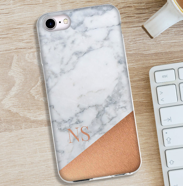 Marble and Copper iPhone Case with Initials