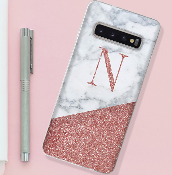 Marble and Glitter Personalised Initial Samsung Phone Case