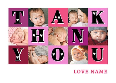 Pink Thank You Multi Photo Postcard