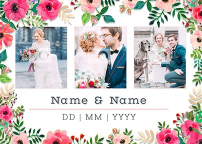 Floral Wedding Thank You 3 Photo Postcard