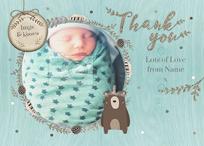 Baby Boy Bear Photo Thank You Postcard