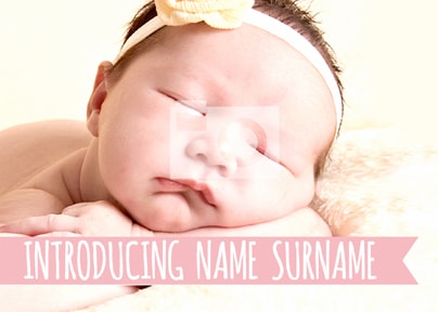 Introducing New Baby Photo Postcard - Pink Banner