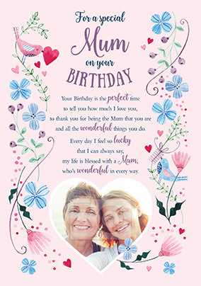 Special Mum Birthday Verse Photo Postcard
