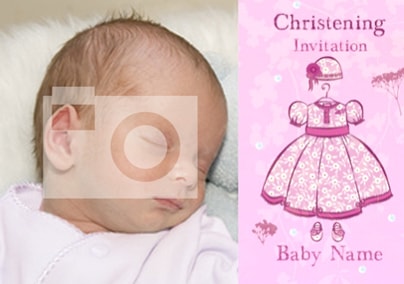 Pink Christening Invitation Photo Postcard - For Girls