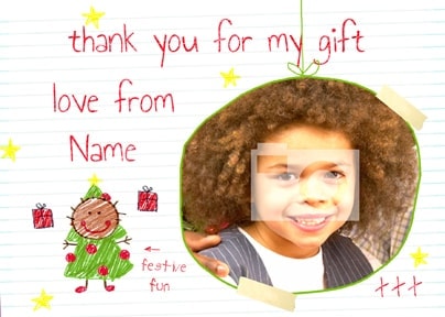 Christmas Tree Themed Kids Thank You Postcard
