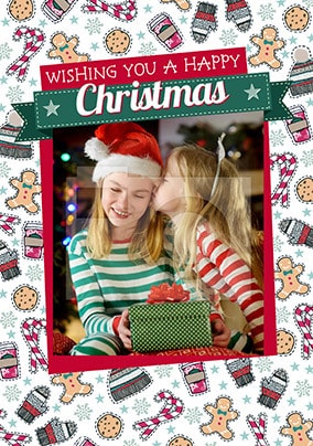 Happy Christmas Festive Pattern Photo Postcard