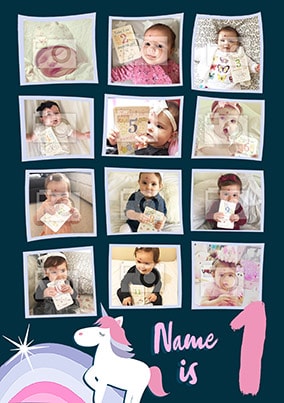 1st Birthday Unicorn Multi Photo Poster