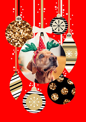 Flip Reveal Baubles Photo Christmas Card
