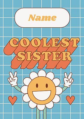 Coolest sister Retro Personalised Birthday Card