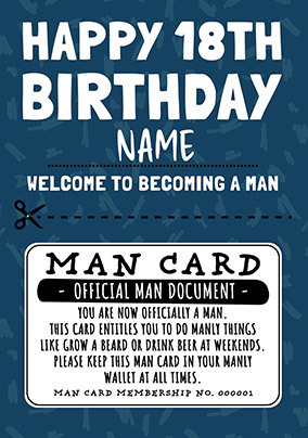 18th Birthday Becoming a Man Personalised Card