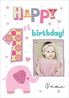 Happy 1st Birthday Elephant Photo Card