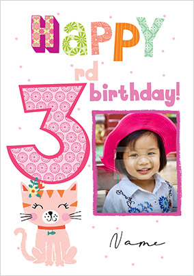 Happy 3rd Birthday Cat Photo Card