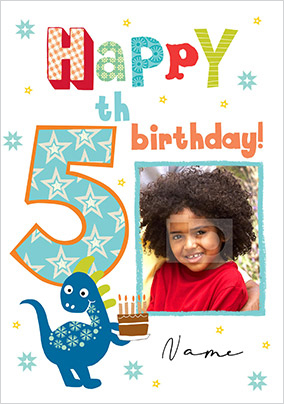 Happy 5th Birthday Dinosaur Photo Card