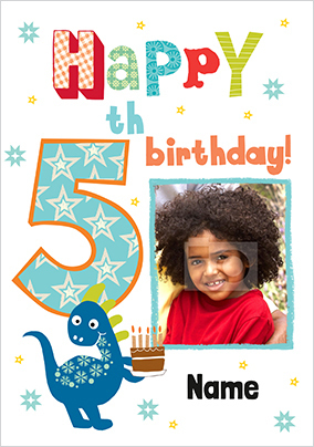 Happy 5th Birthday Dinosaur Photo Card