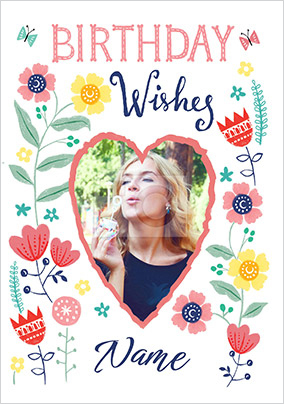 Flowers, Heart, Photo Birthday Card