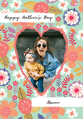 Pattern Floral Heart Photo Mothers Day Card