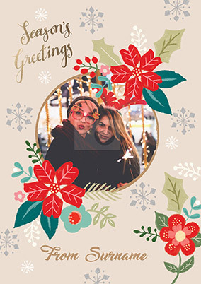 Season's Greetings Poinsettia Photo Christmas Card