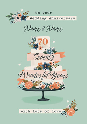 70th Wedding Anniversary Personalised Card