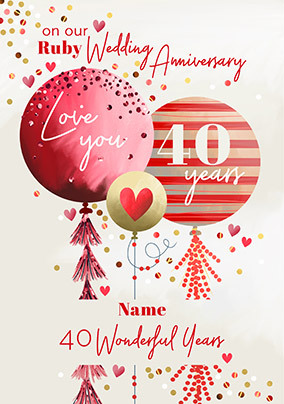 40th Ruby Wedding Anniversary Personalised Card