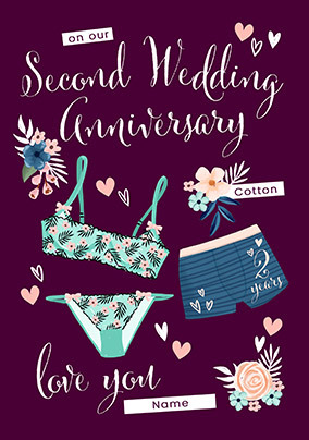 2nd Cotton Wedding Anniversary Personalised Card | Funky Pigeon