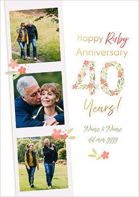 40 Years Ruby Anniversary 3 Photo Card
