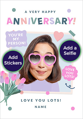 Funky Faces Purple Blouse Anniversary Photo Card