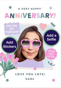 Tap to view Funky Faces Purple Blouse Anniversary Photo Card