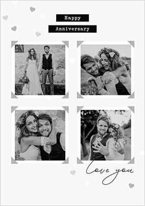 4 Photo Black and White Anniversary Card