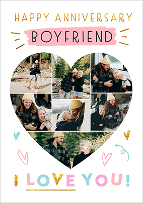 Boyfriend Heart Shape 7 Photo Anniversary Card