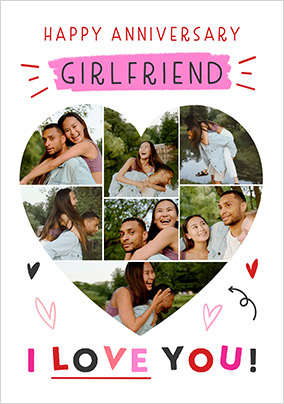 Girlfriend Heart Shape 7 Photo Anniversary Card