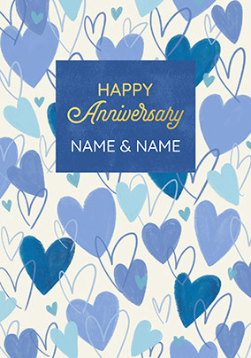 Blue Hearts Personalised Anniversary Card
