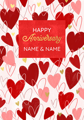 Red Hearts Personalised Anniversary Card