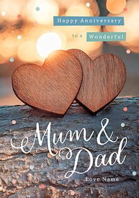Tap to view Mum & Dad Wooden Hearts Anniversary Card