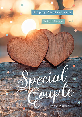Special Couple Wooden Hearts Anniversary Card