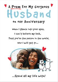 Tap to view Poem For My Gorgeous Husband Anniversary Photo Card