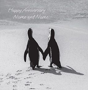 Photo of Black And White Penguins Anniversary Square Card