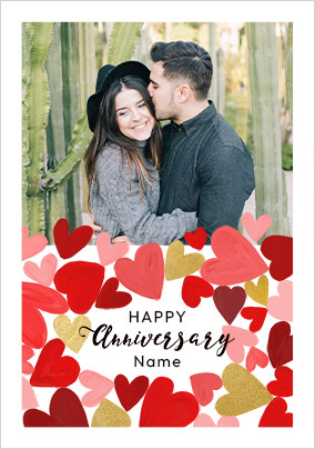 Heart Confetti Anniversary Photo Card