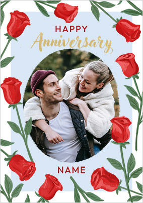 Rose Framed Anniversary Photo Card